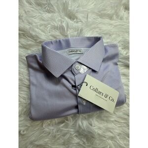 COLLARS & CO Shirt Large Firm Dress Collar Long Sleeve Lavender Houndstooth New!